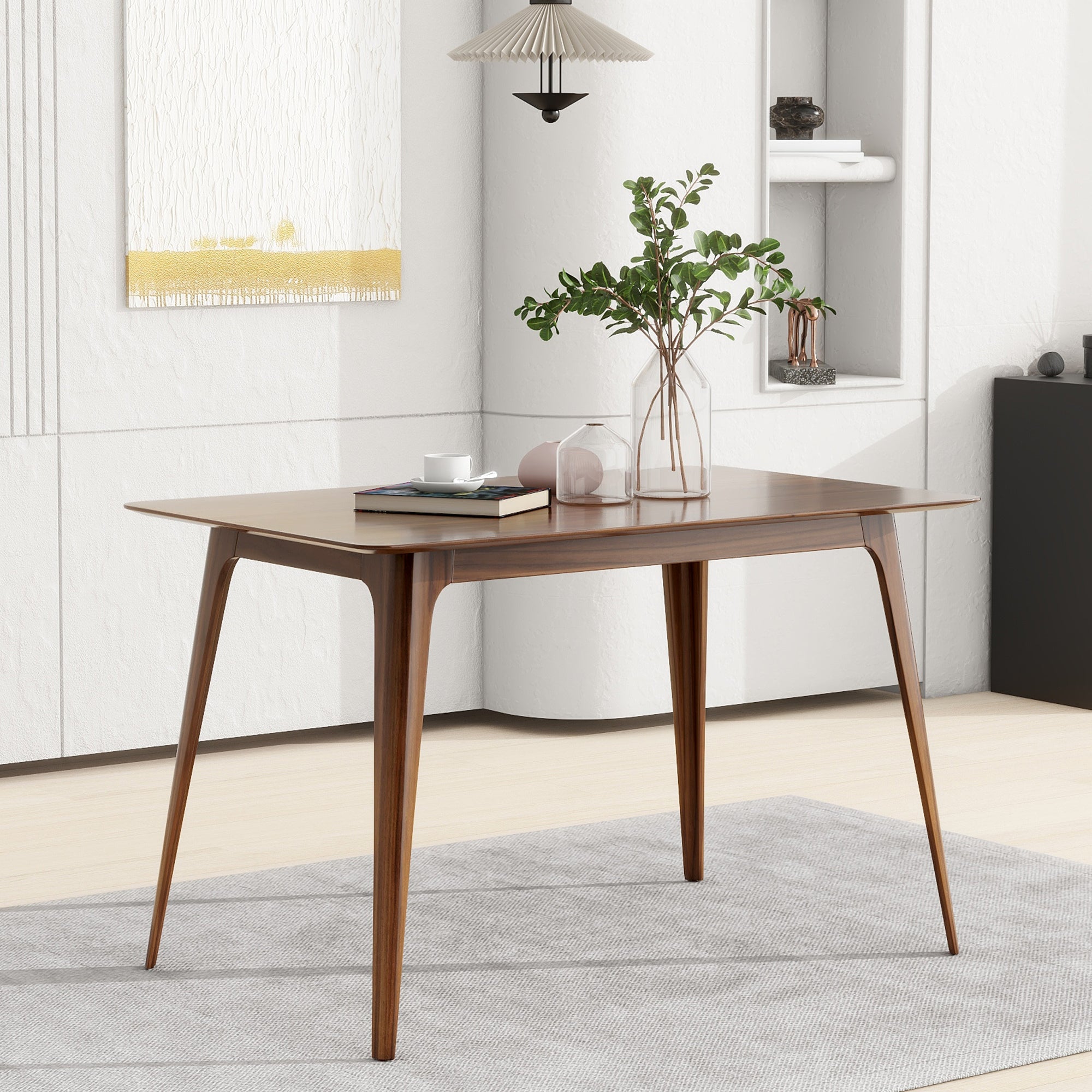Mid-Century Modern Dining Table with Walnut Rubberwood Legs and Faux Wood Top, 47.20' W x 29.50' D x 29.50' H - Grand Goldman Shop