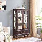 Curio Cabinet Lighted Glass Cabinet Glass Wine Cabinet Curio Display Cabinet with Adjustable Glass Shelves 2 Doors and 1 drawer Cabinet Sideboard With Bulb Included Dark Cherry - Grand Goldman Shop