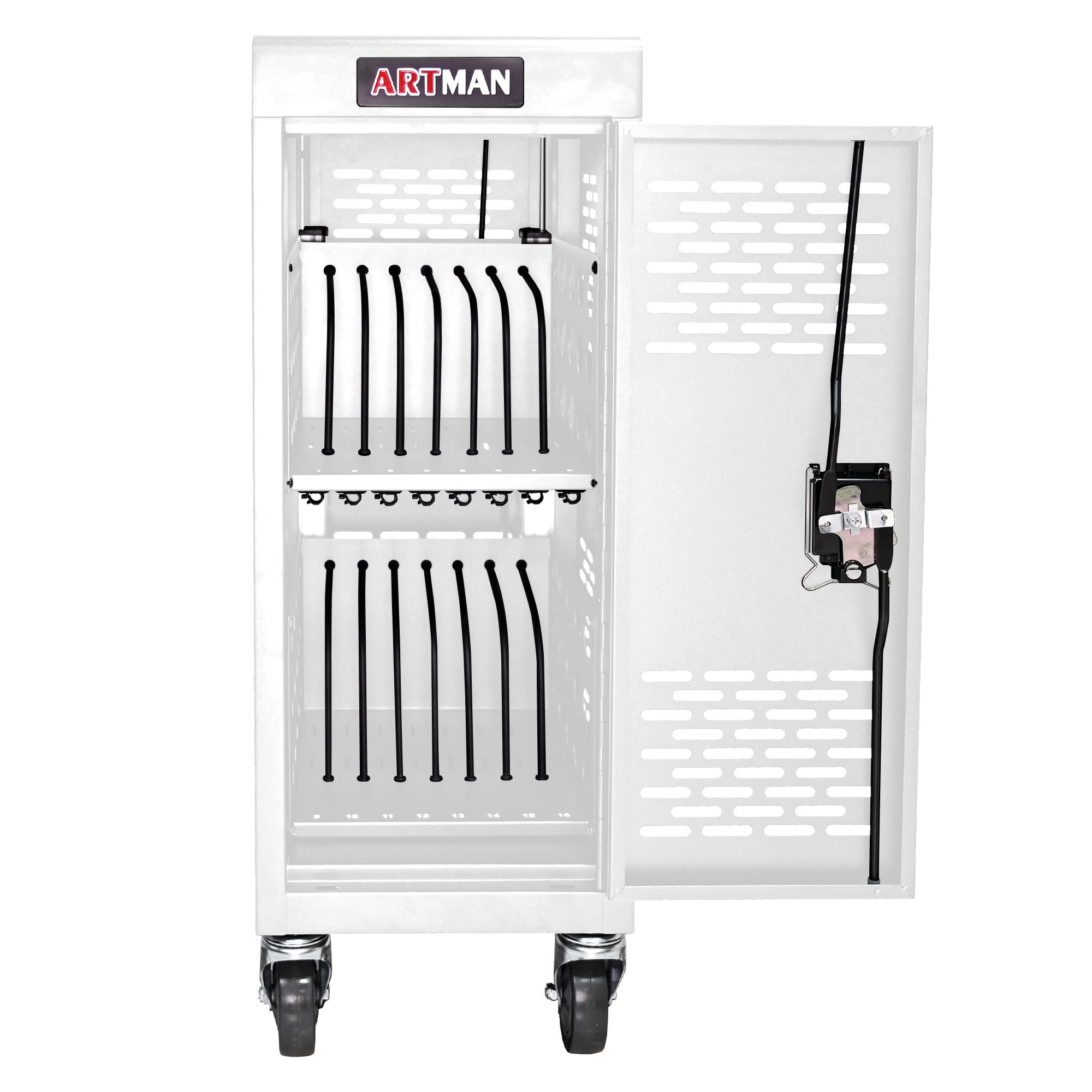16 Bay Mobile School Charging Cart Station for Chromebook, Tablet and Laptop Computer with Power Strip Included - White - Sho