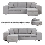 Modern Reversible L-Shape Pull Out Sleeper Sofa with Storage Chaise and Stools, Gray Linen, 104.5' - Grand Goldman Shop