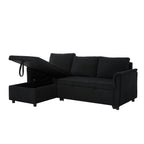 Loveseat Sofa with Chaise Lounge L-Shaped Modular Convertible Sofa with Storage Chaise, Corduroy Tufted Upholstered Sleeper Sectional Sofa,Pull Out Sleep Couch Bed and Reclining Backrest-Black - Grand Goldman Shop