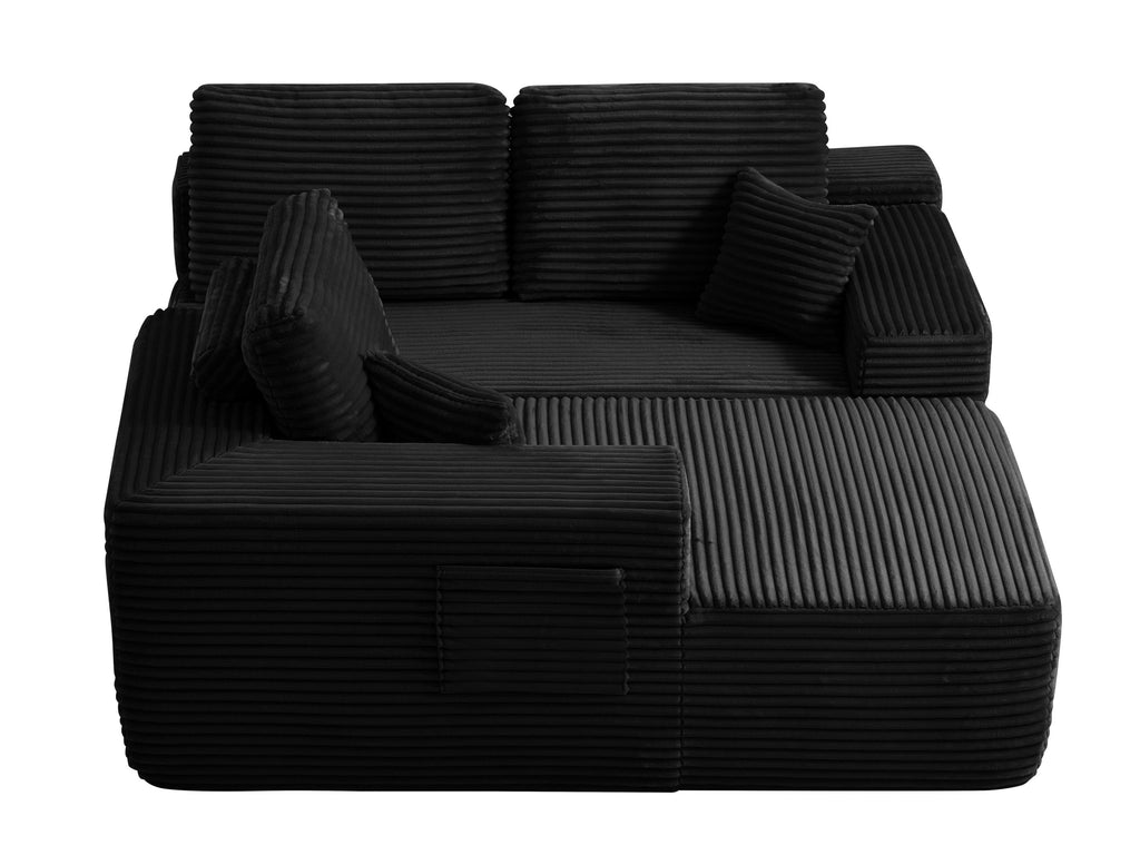 104' Cloud Sectional Sofa with L-Shape Chaise and Side Pockets , Modern Modular Design, Deep Seating, Upholstered Couch for Living Room/Bedroom, No Assembly Required (Plush Fabric), Black, Left-facing - Grand Goldman Shop