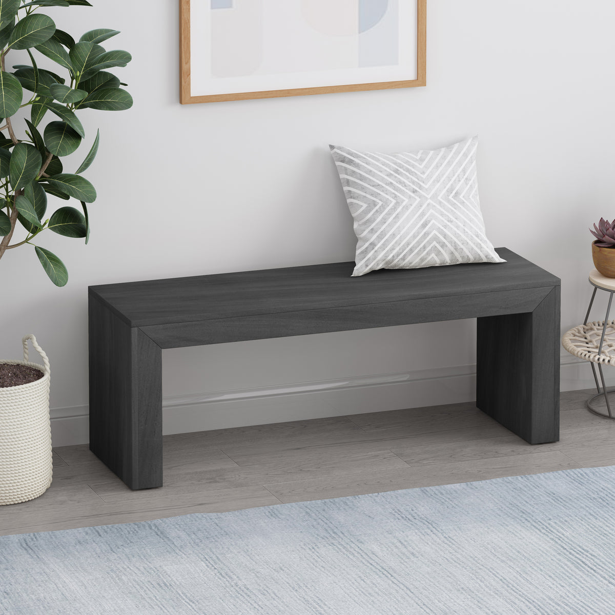 Acacia Wood Dining Bench, Black - Grand Goldman Shop