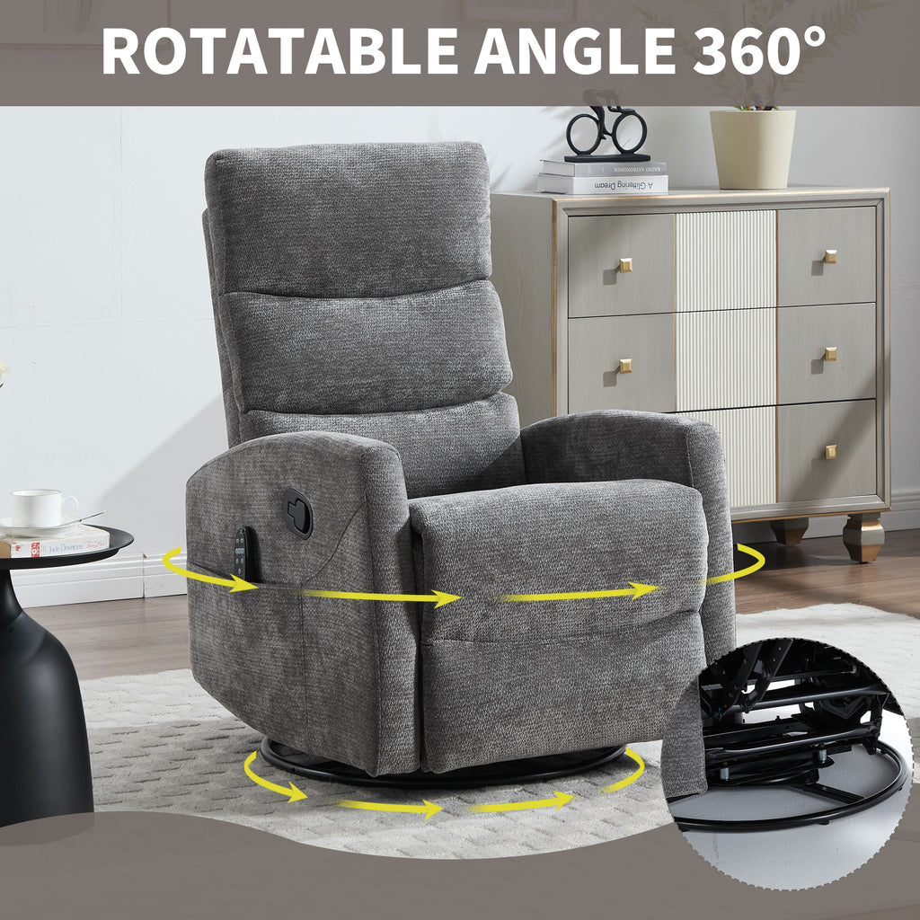 Heat Massage Manual Recliner Chair with Rocker and Swivel in Fabric for Living Room, GREY - Grand Goldman Shop