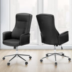 Contemporary Black Leather-Look Office Chair with Adjustable Height, Ergonomic Design, Chrome Base, and Padded Armrests | Pre