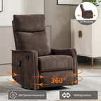 Heat Massage Manual Recliner Chair with Rocker and Swivel in Fabric for Living Room, Brown - Grand Goldman Shop
