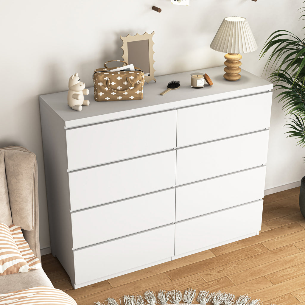 8 Drawers Dresser for Bedroom, Wood Bedroom Dresser Modern Drawer Chest, 8 Chest of Drawer, Tall Dresser for Closet, Dressers Organizer for Living Room, Closet, White - Grand Goldman Shop