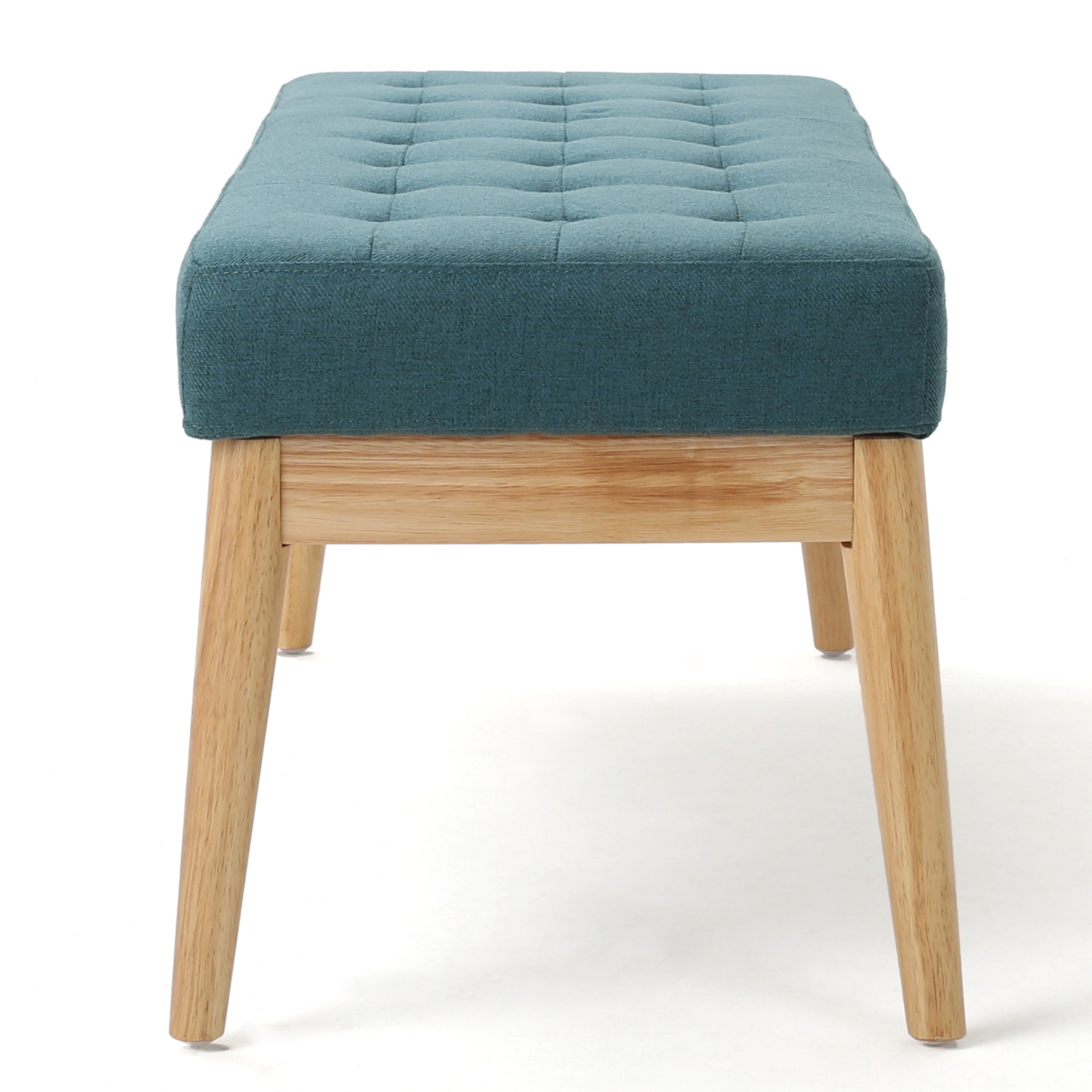 Vibratory Button Tufted Upholstered Ottoman with Splayed Wooden Legs, Teal and Natural - Grand Goldman Shop