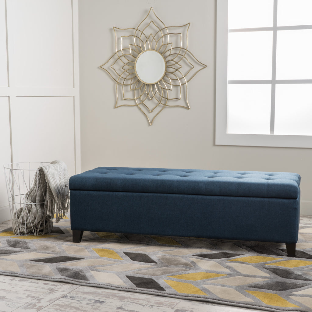Upholstered Storage Ottoman Bench, Entryway Bench, End of Bed Bench, Ottoman Foot Rest for Bedroom, Navy Blue, 300lbs - Grand Goldman Shop