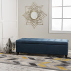 Upholstered Storage Ottoman Bench, Entryway Bench, End of Bed Bench, Ottoman Foot Rest for Bedroom, Navy Blue, 300lbs - Grand Goldman Shop