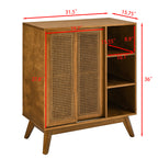 Mid Century Modern Rattan Sideboard Cabinet, Buffet Cabinet for Entryway Hallway Living Room Kitchen Dining Room, Adjustable Shelf & Solid Wood Feet & Rattan Cabinet Doors - Light Wood - Grand Goldman Shop