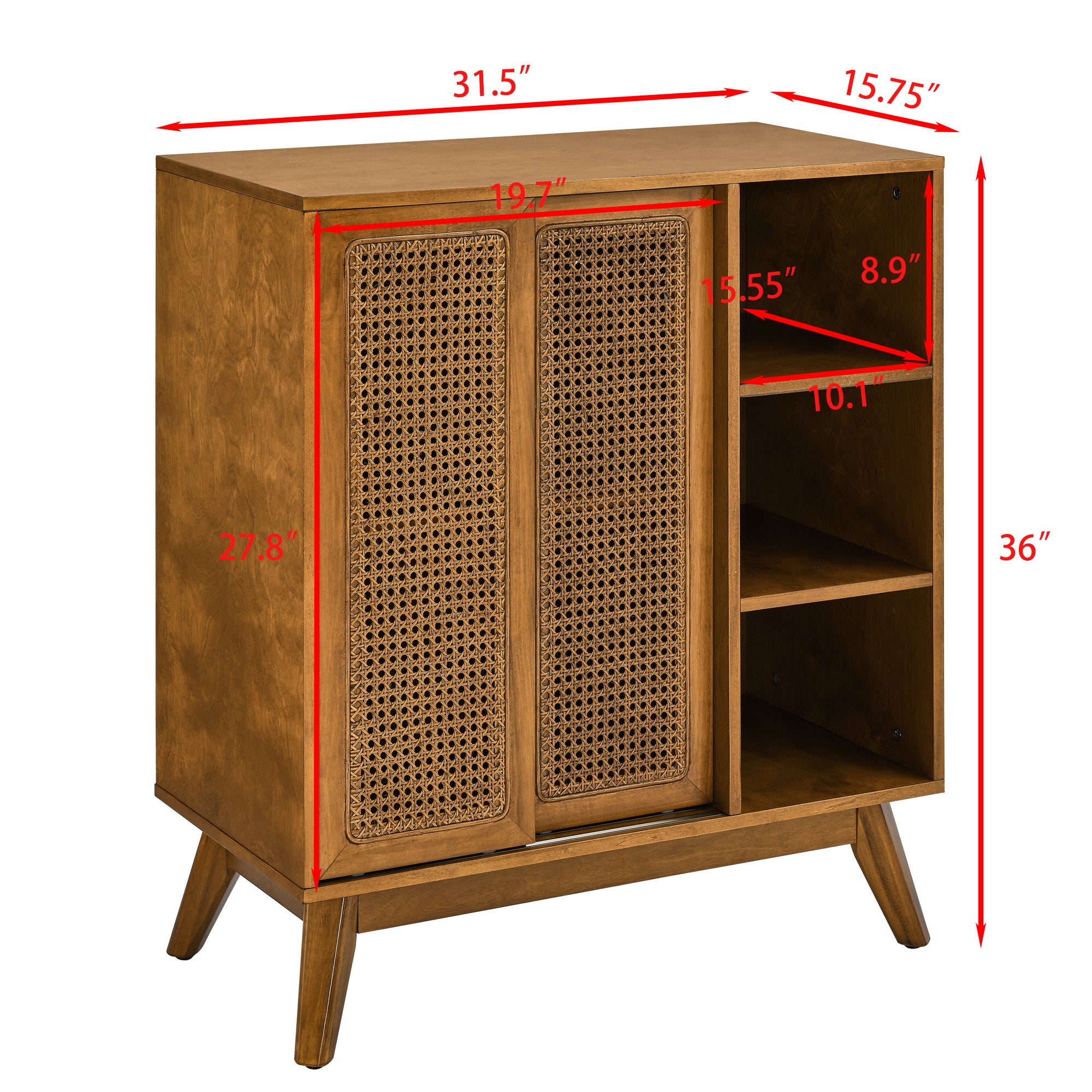 Mid Century Modern Rattan Sideboard Cabinet, Buffet Cabinet for Entryway Hallway Living Room Kitchen Dining Room, Adjustable Shelf & Solid Wood Feet & Rattan Cabinet Doors - Light Wood - Grand Goldman Shop
