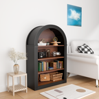 Bookcase, 4-Shelf Tall Bookshelf, 45.66' Wood Open Display Floor Arched Bookcase, Large Storage Organizer for Library, Bedroom, and Living Room (Black) - Grand Goldman Shop