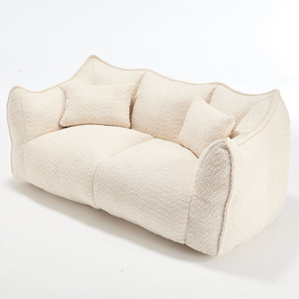 Comfortable Dual Beanbag Chair with High Resilience Foam Core for Two People in Beige Chenille - Grand Goldman Shop