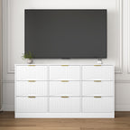 White 9 Drawer Dresser, 63' Large Deep Chest of Drawers, Wooden Dresser Storage Cabinet with 9 Drawers for Bedroom, Long Dressers for Living Room, Hallway, Drawer panel with wavy patterns - Grand Goldman Shop