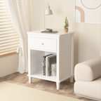 26.77''H White Wooden Nightstand with One Drawer and Shelf, Golden Handle, MDF Construction for Kids and Adults - Grand Goldman Shop