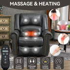 Power Lift Recliner Chair Heat Massage Dual Motor Infinite Position Up to 350 LBS, Faux Leather, Heavy Duty Motion Mechanism with USB Ports, Grey - Grand Goldman Shop