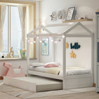 House Bed with Trundle in White, Pine Wood and MDF, Twin Size, Pre-Drilled Holes for Easy Assembly - Grand Goldman Shop