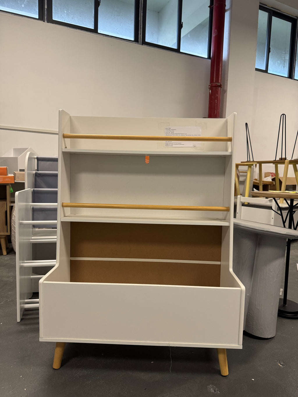 Kids Bookshelf White MDF and Pine Legs Book Organizer with Toy Storage, 26.77 x 12.60 x 36.61 inches - Grand Goldman