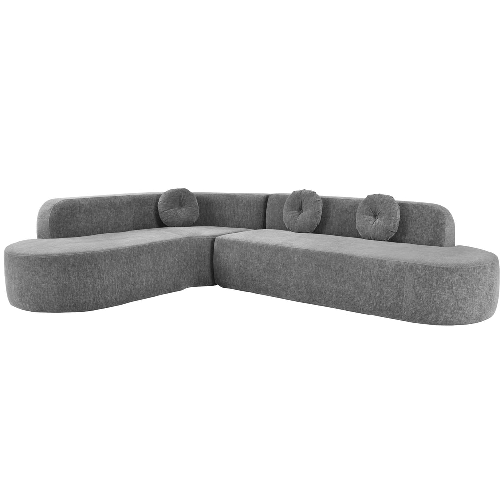 Mirod 122'' Extra Large Sectional Sofa Soft Fabric Upholstery, Elegant Curved Design with Three Round Cushions , High-Resilience Foam for Ultimate Comfort - Grand Goldman Shop