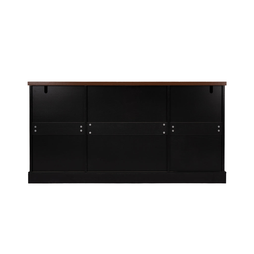 Black Farmhouse Barn Door Storage Cabinet with 2 Drawers & Door Rack, Adjustable Shelves, MDF Construction, 63.11' L x 15.75' W x 32.09' H - Grand Goldman Shop