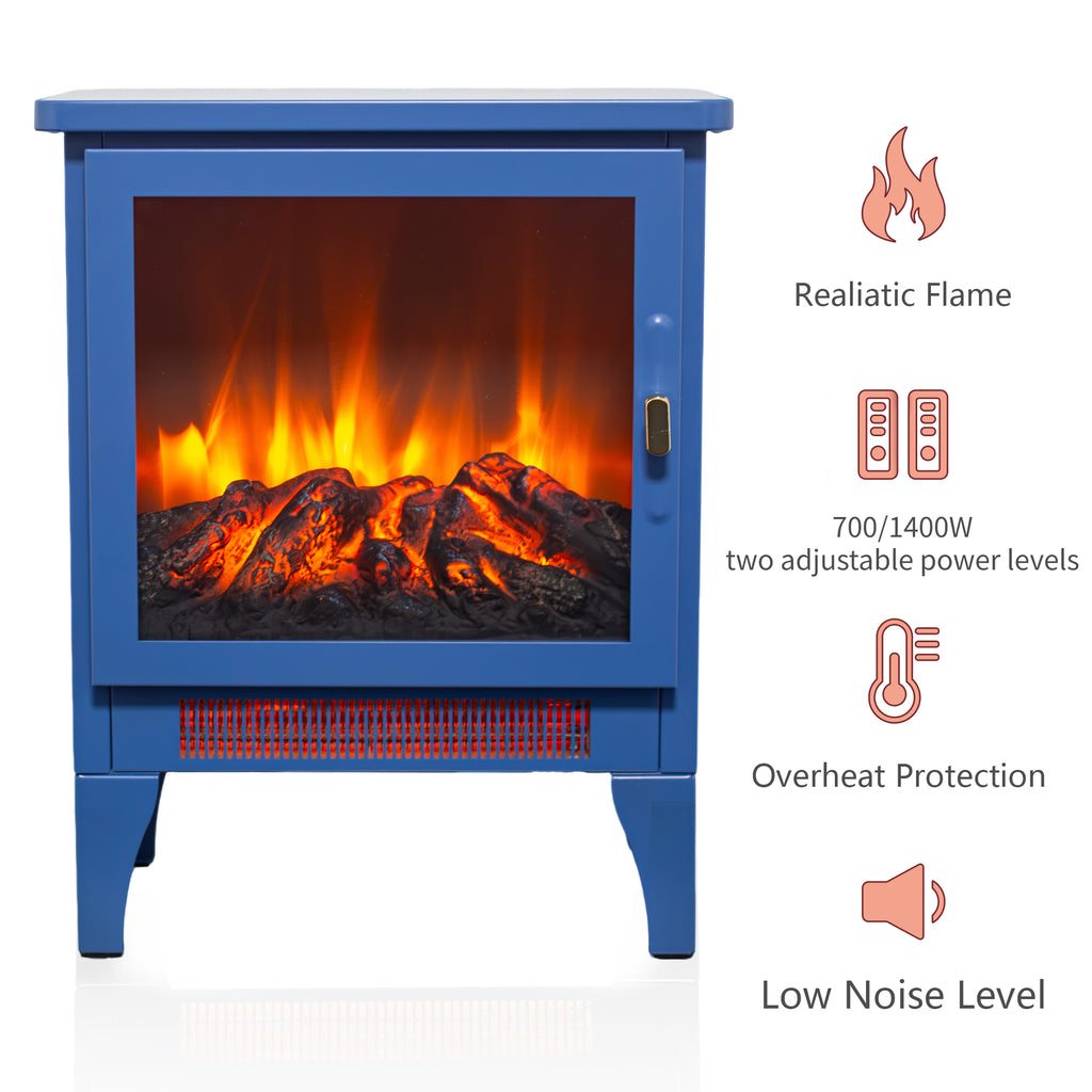18 inch Freestanding Electric Fireplace Stove heater with 3D Flame effect,Classic Blue - Grand Goldman Shop