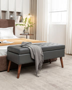 Storage Bench with Storage Bench for Bedroom End of Bed Bench Foot of Bed Bench Entryway Bench Storage Ottoman Bench 43.3' W x 17.7' Dark Grey Leather Bench - Grand Goldman Shop