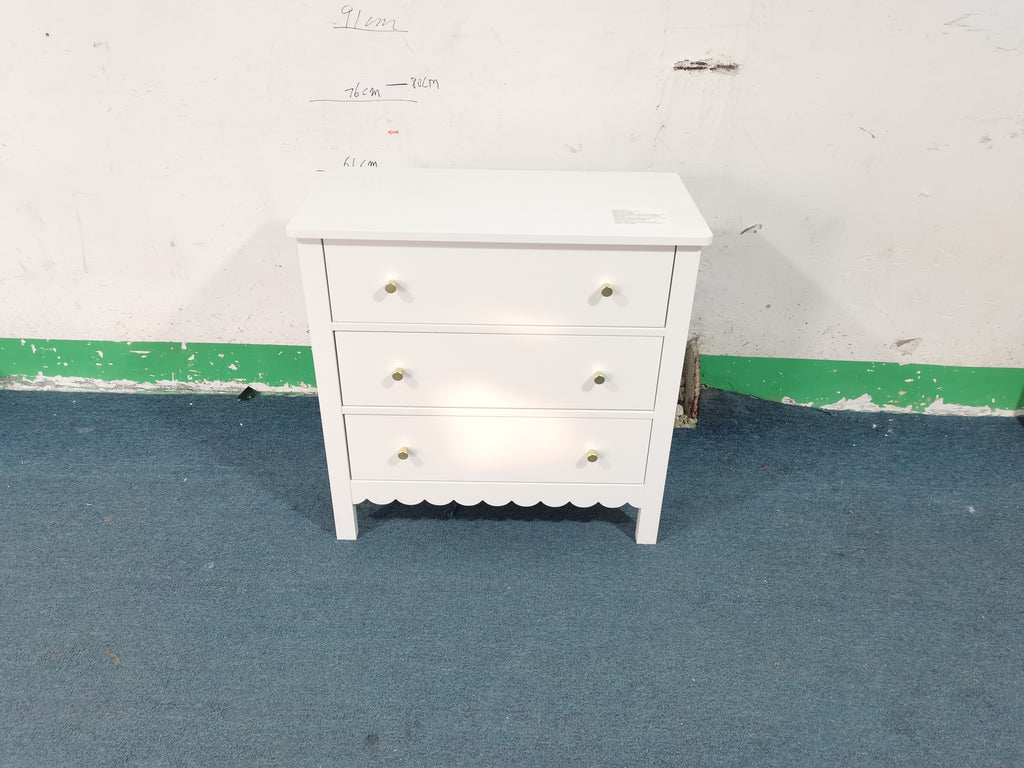 White 3 Drawer Dresser for Bedroom, Modern MDF Painted Chest of Drawers with Gold Knobs, Wooden Storage Cabinet for Kids, Nur