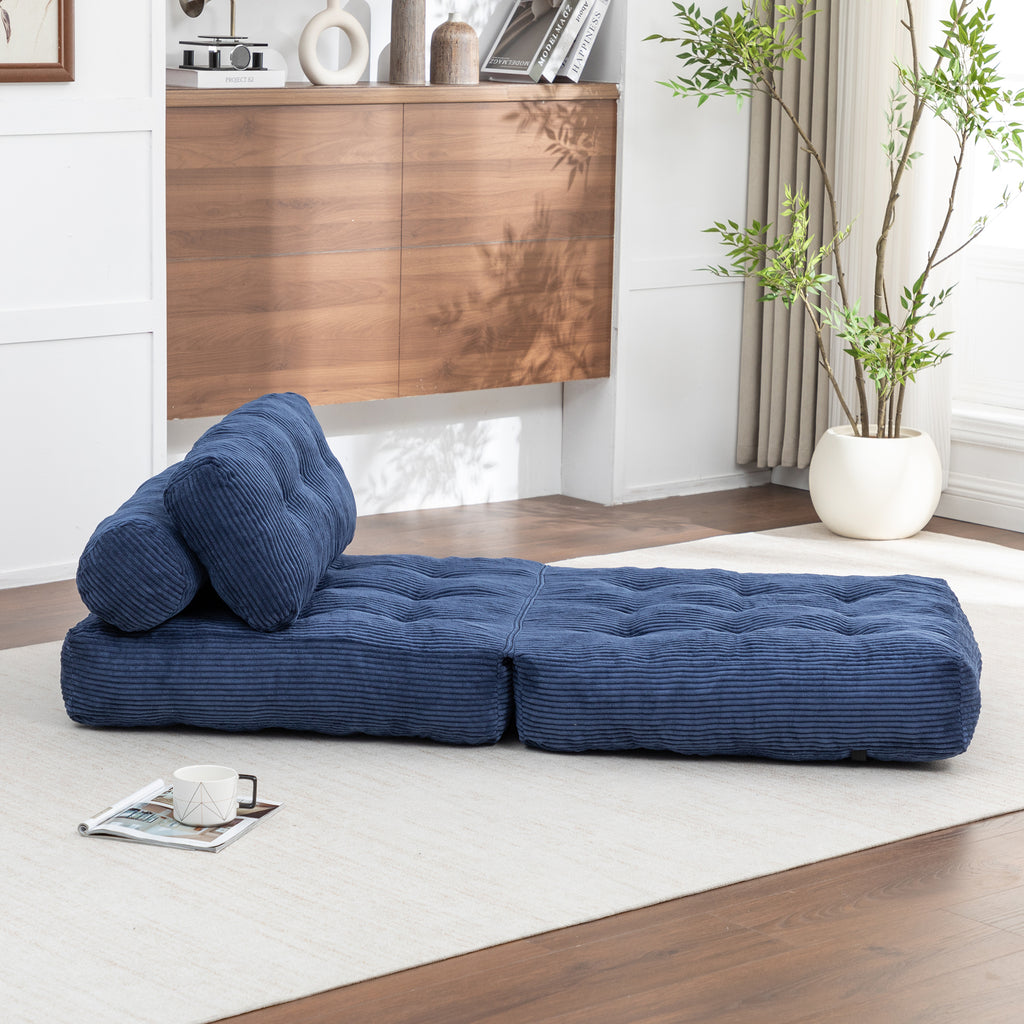 Folding Sofa Bed, Convertible Sleeper Chair with Pillow Foldable Mattress with Back Support, Portable Fold Out Chair Bed Comfy Floor Sofa Lounge for Living Room Bedroom, Dark Blue, Single - Grand Goldman Shop