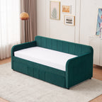 Twin Upholstered Daybed Frame with Trundle, Twin Size Sofa Bed for Bedroom Living Room Guest Room, Wood Slat Support,Emerald - Grand Goldman Shop