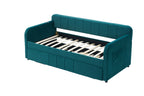 Twin Upholstered Daybed Frame with Trundle, Twin Size Sofa Bed for Bedroom Living Room Guest Room, Wood Slat Support,Emerald - Grand Goldman Shop