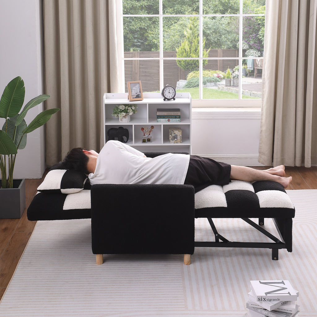 Convertible Sleeper Sofa Chair Bed, Adjustable Chair with Pillow, Multi-Functional Sleeper Chair with Soft Teddy Fabric for Living Room, Dorm, Apartment, Bedroom or Office - Grand Goldman Shop