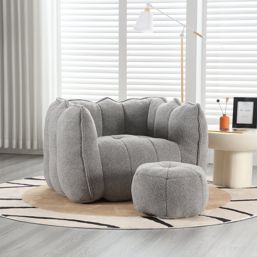 Soft Chenille Bean Bag Chair with High Resilient Foam for Living Room and Bedroom, Comfortable Square Lazy Sofa with Footstool for Adults - Grand Goldman Shop