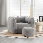Soft Chenille Bean Bag Chair with High Resilient Foam for Living Room and Bedroom, Comfortable Square Lazy Sofa with Footstool for Adults - Grand Goldman Shop