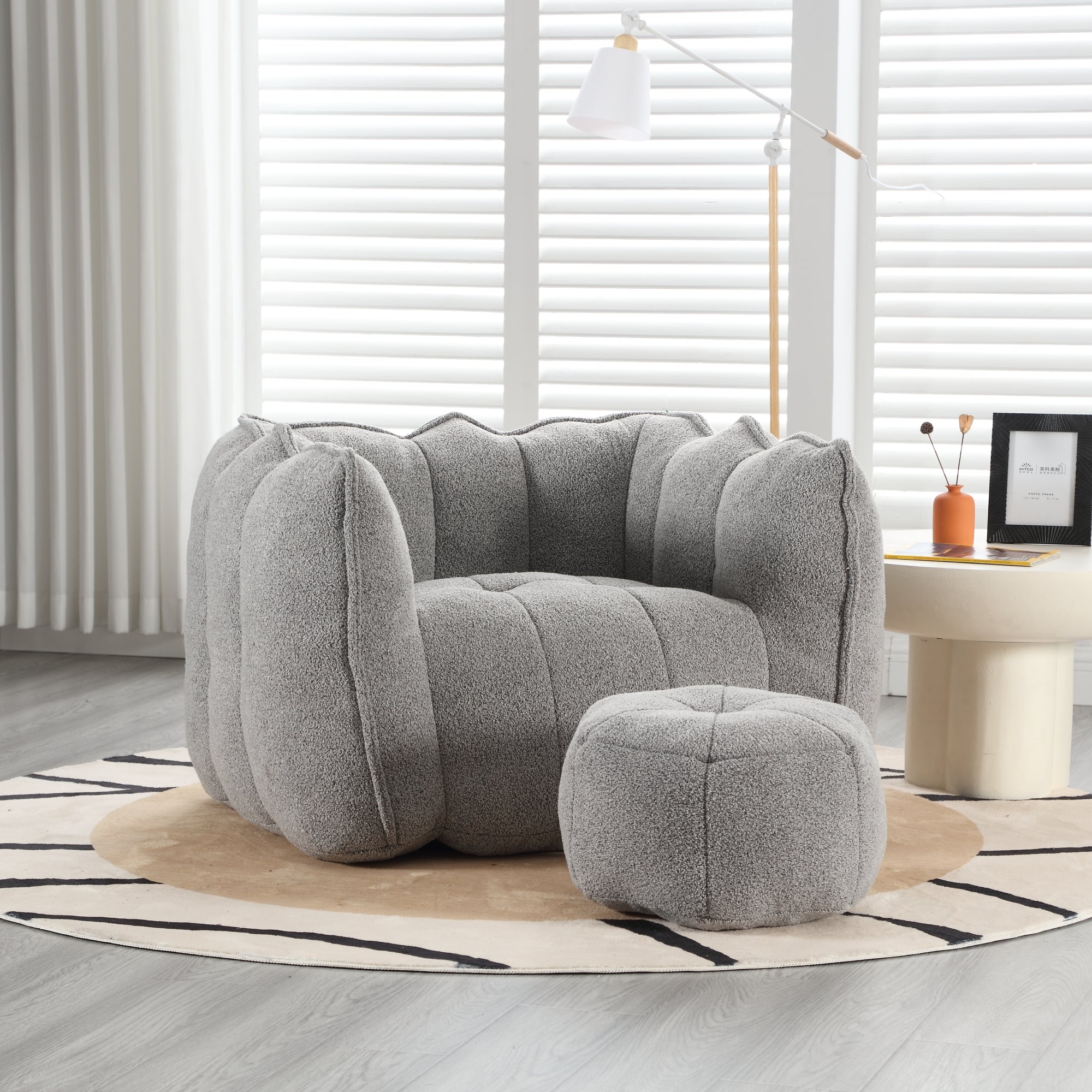 Soft Chenille Bean Bag Chair with High Resilient Foam for Living Room and Bedroom, Comfortable Square Lazy Sofa with Footstool for Adults - Grand Goldman Shop
