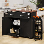 K&K 47.2' Farmhouse Kitchen Island with Drop Leaf, Kitchen Storage Island with Removable Side Racks, Two Drawers, Rolling Kitchen Cart on Wheels with Towel Rack, for Home, Kitchen, Dining Room, Black - Grand Goldman Shop