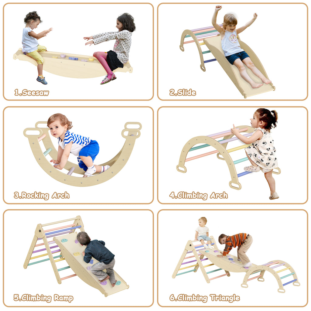 Stylish 5 in 1 Pikler Triangle Set, Baby Climbing Toy, Montessori Learning Toy with Arch, Ramp, and Climbing Triangle - Avail