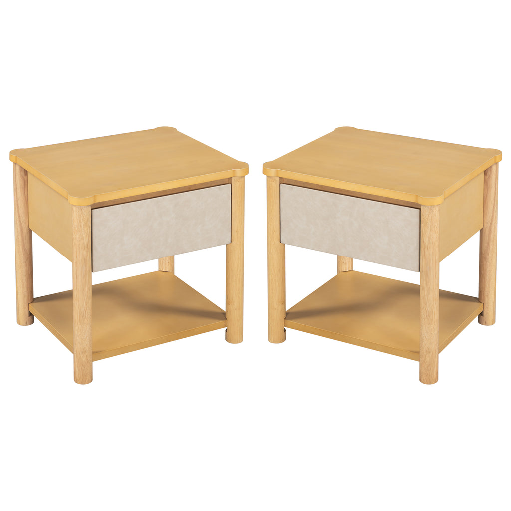 Modern Queen Bed Frame Set with 2 Nightstands, Beige Wood Platform Bed with Headboard and Matching Bedside Tables for Bedroom - Grand Goldman Shop