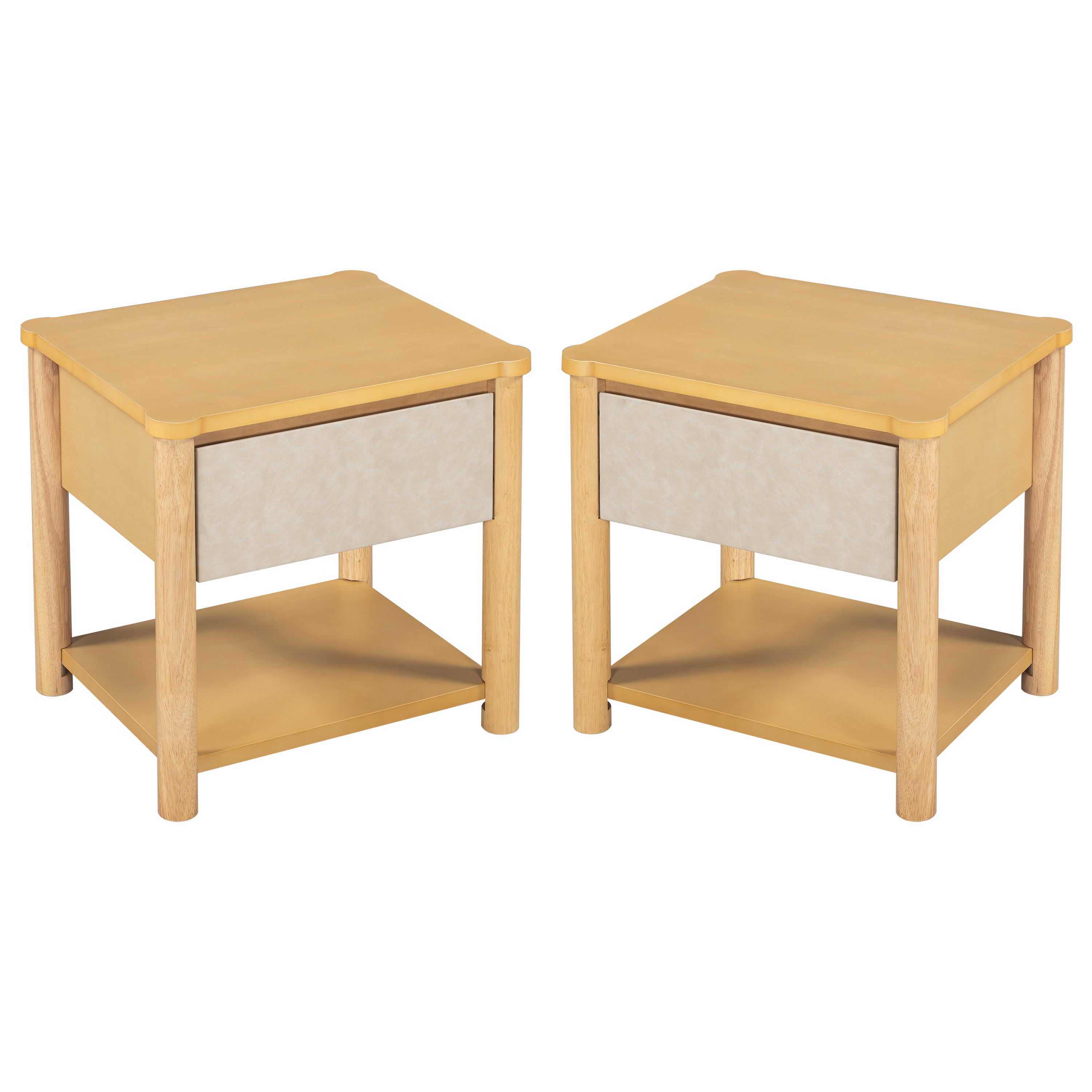 Modern Queen Bed Frame Set with 2 Nightstands, Beige Wood Platform Bed with Headboard and Matching Bedside Tables for Bedroom - Grand Goldman Shop