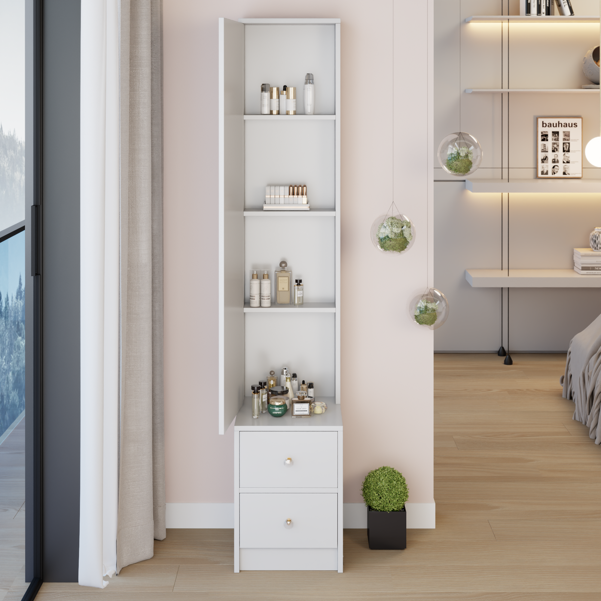 Simple Stylish Dressing Mirror Cabinet, Cosmetic Organizer Cabinet, Jewelry Cabinet, Extra Large Full Body Mirror, Multi Layer High Capacity Storage, 11.8' x 15.7' x 63', EPA, GCC, UL Certificate - Grand Goldman Shop