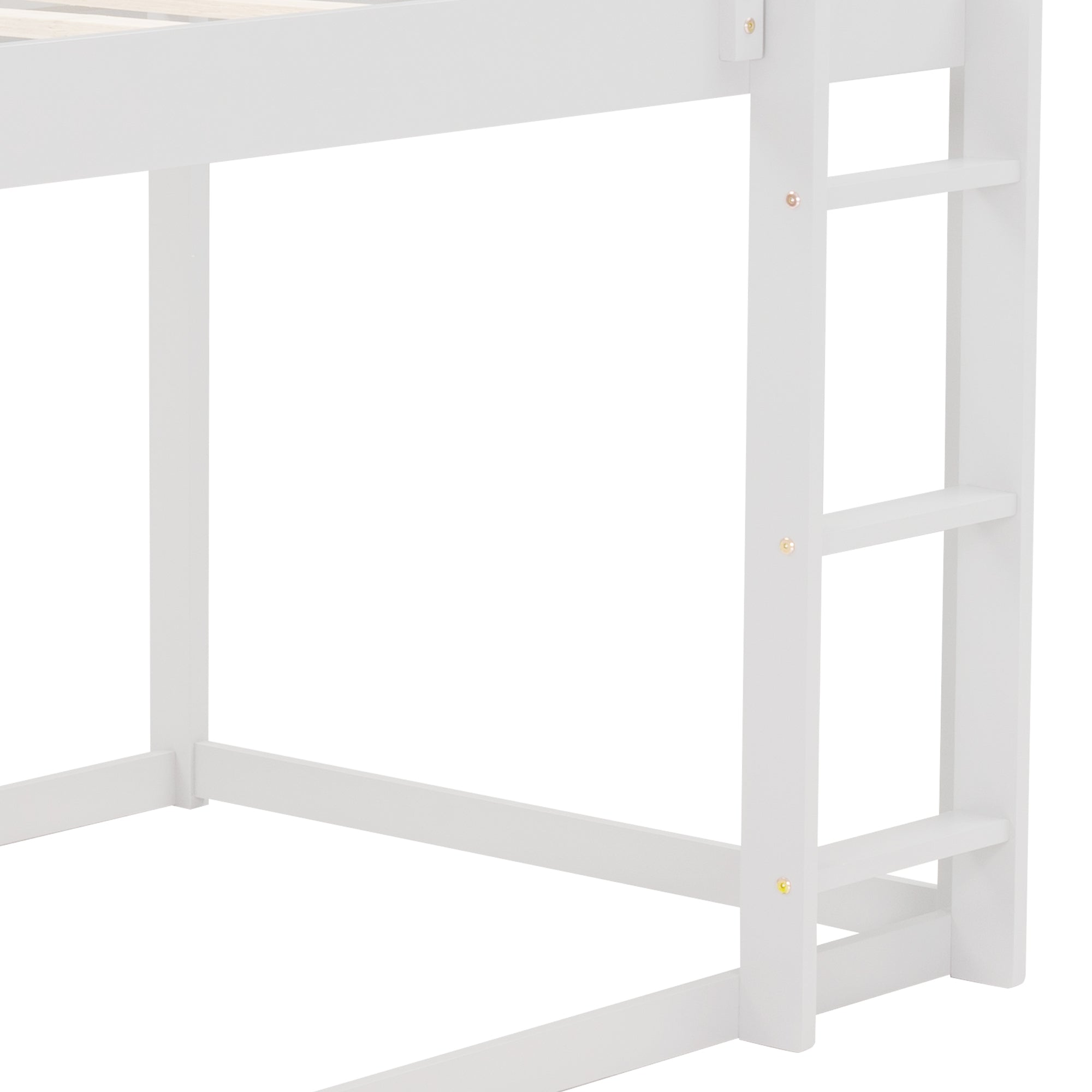 Twin over Twin Low Bunk Bed with Ladder, White - Grand Goldman Shop
