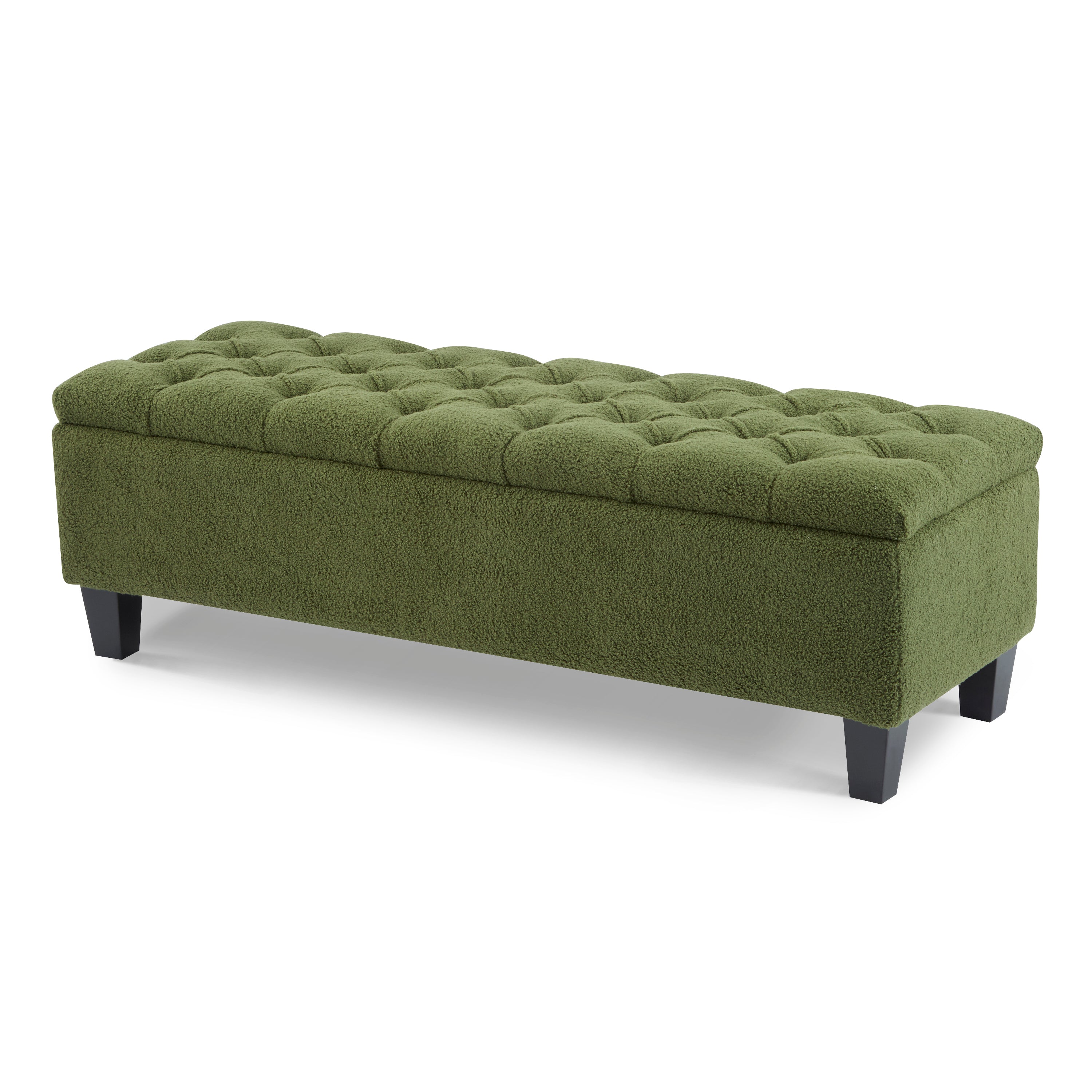 Ottoman Bench with Storage, Green Boucle Surface, Rubber Wood Legs, 300 lbs Capacity - Grand Goldman Shop
