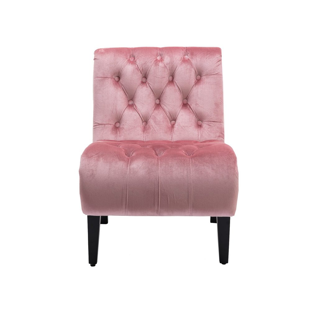 COOLMORE Modern Velvet Armless Accent Living Room Chair / Leisure Chair,Upholstered Fabric Button Comfortable Chair with Wooden Legs for Bedroom, Living Room, Office (Pink Velvet) - Grand Goldman Shop