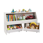 Toy Storage Organizer, Wooden Kids Bookshelf with Storage, Toy Storage Cabinet with 2 Mobile Drawers, Kids Storage Organizer 