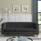 Modern Black Velvet Sofa with Button Tufting and Metal Legs, 3-Seater Couch for Living Room or Bedroom, Upholstered in Soft Velvet with Solid Wood Frame - Grand Goldman Shop