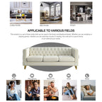 Modern Velvet Sofa with Button Tufting and Metal Legs, Beige Upholstered Couch for Living Room or Bedroom, 3-Seater, W834S00023 - Grand Goldman Shop