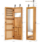 Solid Wood Jewelry Armoire Organizer Cabinet with Full-Length Mirror, Light Brown, 47.5x14.3 in Wall-Mounted Lockable with LED Light - Grand Goldman Shop