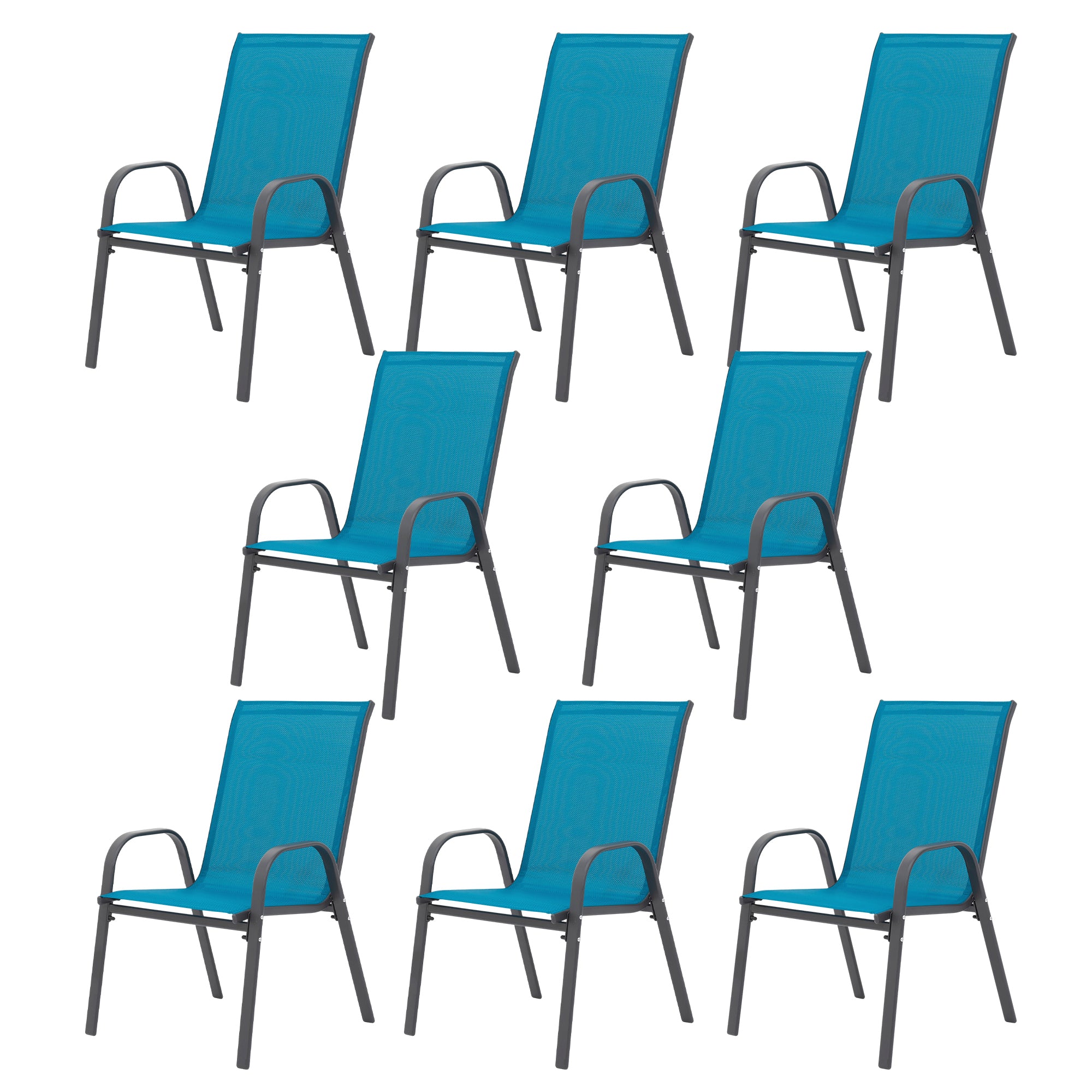 8 Piece Patio Chairs, Outdoor Camping Chairs with Breathable Textilene Fabric, Set of 2 Garden Chairs with Armrest High Backr
