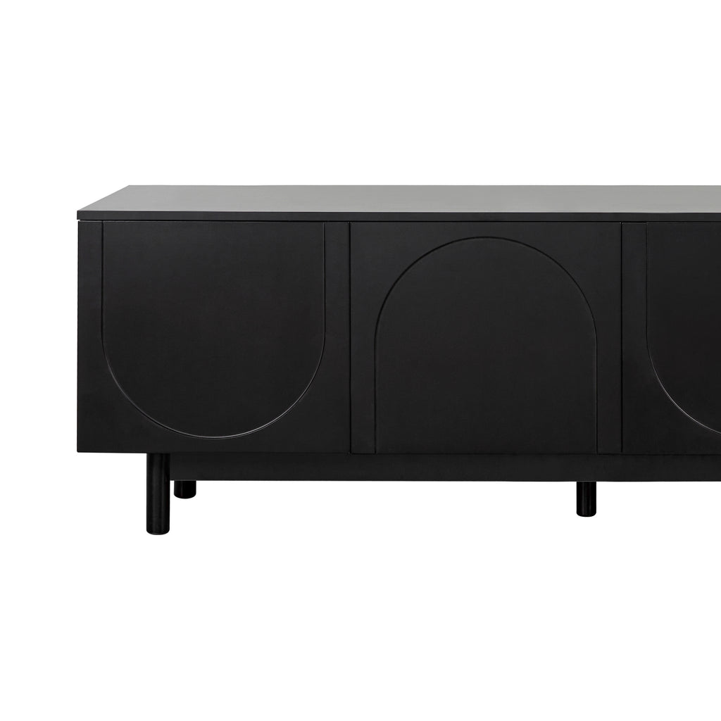 ON-TREND Graceful TV Stand with Arch Cabinets for TVs Up to 78'', Minimalist Entertainment Center with Solid Wood Legs, Practical Media Console with Adjustable Shelves for Living Room, Black - Grand Goldman Shop