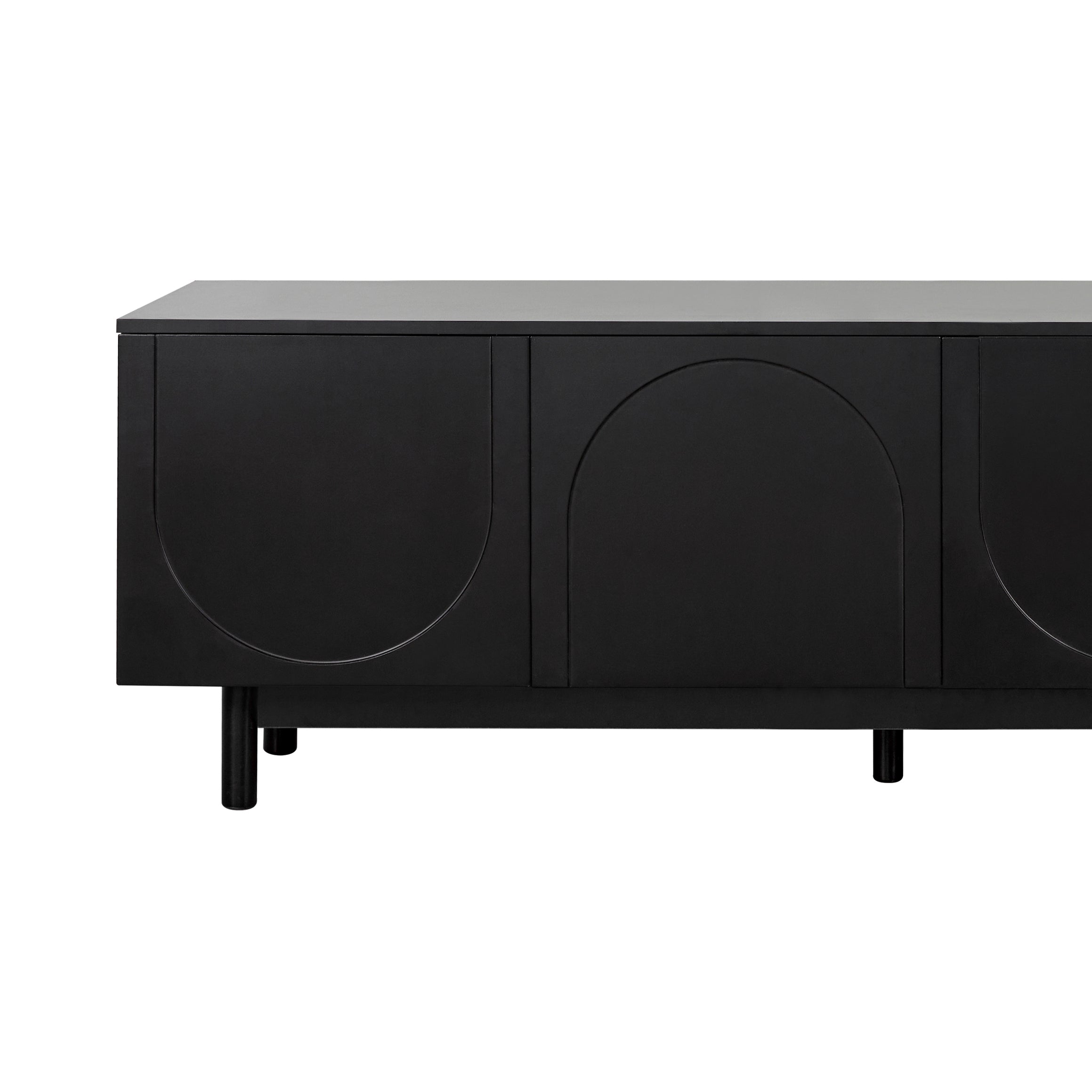 ON-TREND Graceful TV Stand with Arch Cabinets for TVs Up to 78'', Minimalist Entertainment Center with Solid Wood Legs, Practical Media Console with Adjustable Shelves for Living Room, Black - Grand Goldman Shop